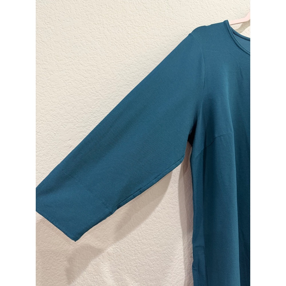 Eileen Fisher Stretch Crepe Tunic Top Teal Blue 1X 3/4 Sleeve Travel Relaxed Fit - Picture 3 of 8